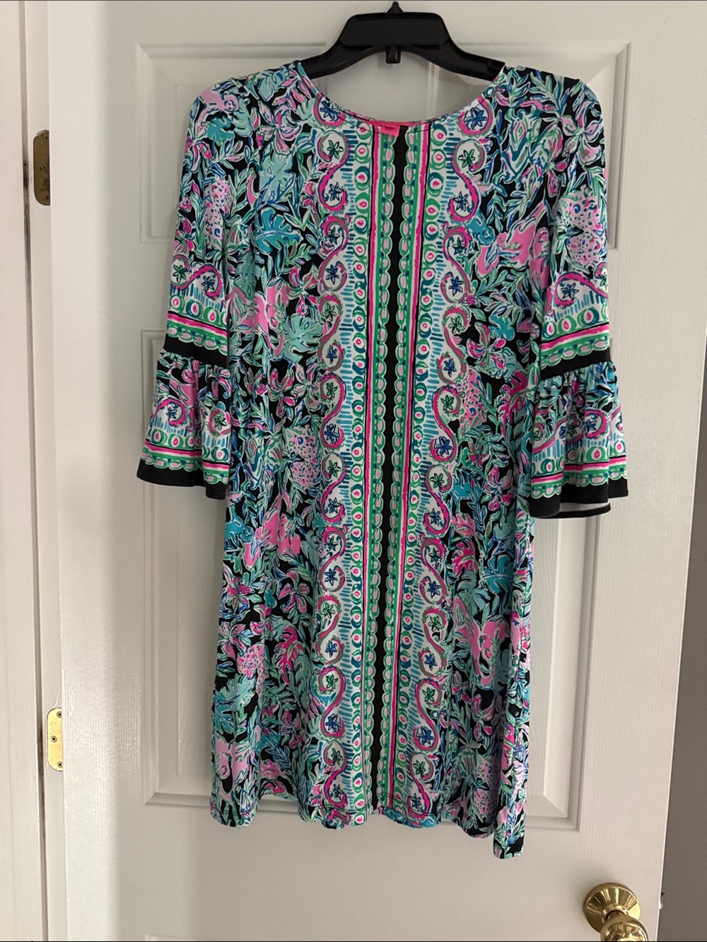 Lilly Pulitzer Pink Teal Black Floral Midi Dress